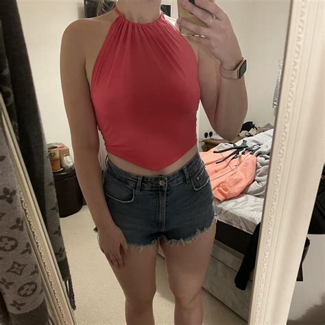 Primark Hot Pink Halter Neck Crop Top Size Small Depop
