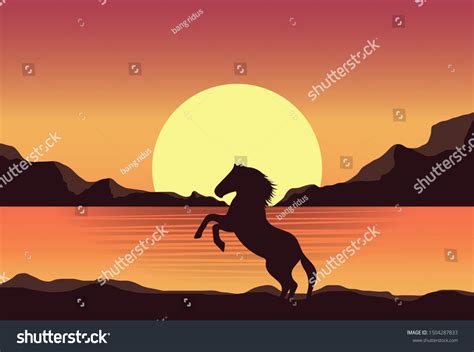 Rearing Horses Sunset Mountains Rearing Horse Stock Vector (Royalty ...