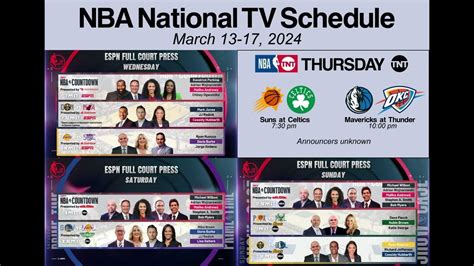 Nba National Tv Schedule March 13 17 2024 Youtube