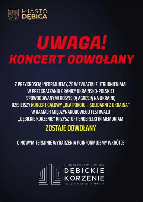 Serwis informacyjny Miasta Dębica Uwaga Koncert Odwołany