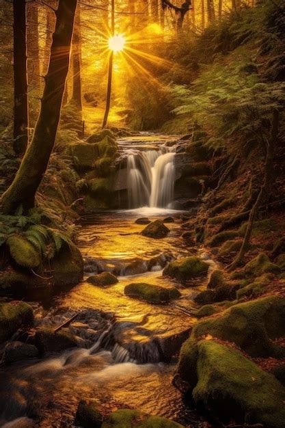 A waterfall in a forest | Premium AI-generated image