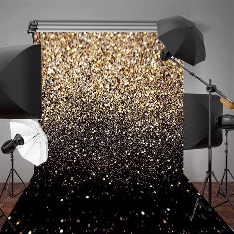 5x7ft7x5ft Wedding Photography Vinyl Fabric Backdrop Background Glitter Black Gold Dots Gold