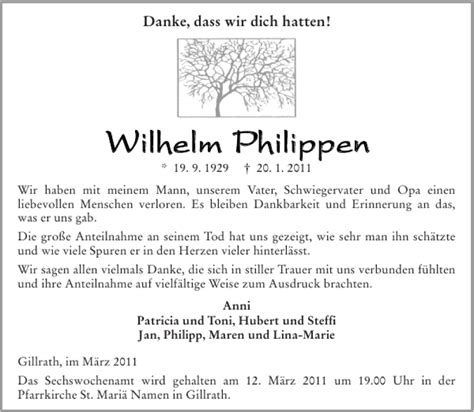 Traueranzeigen Von Wilhelm Philippen Aachen Gedenkt