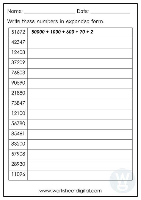 Expanded Form Of Numbers Worksheet Grade1to6 Worksheets Library