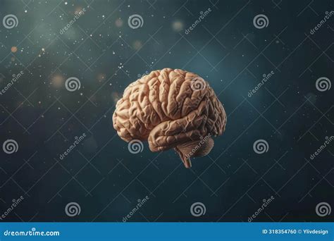 Human Brain Floating In Dark Space With Glowing Particles Stock