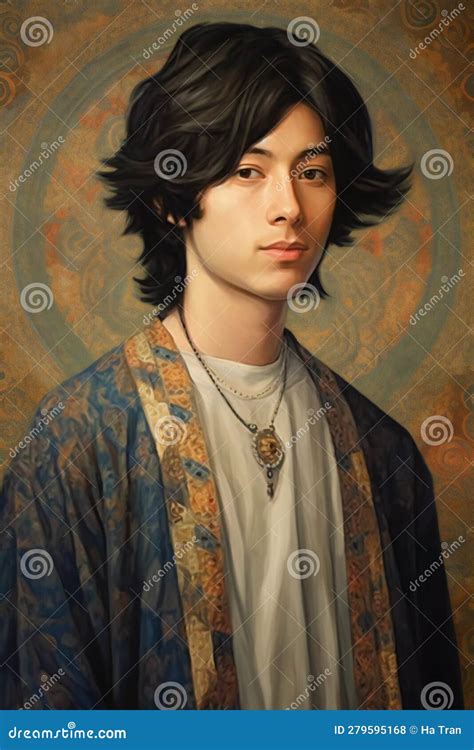 Portrait Of A Beautiful Young Man With Black Hair Vintage Style Stock