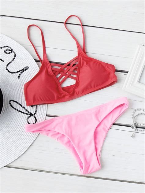 Criss Cross Front Mix Match Bikini Set SheIn Sheinside