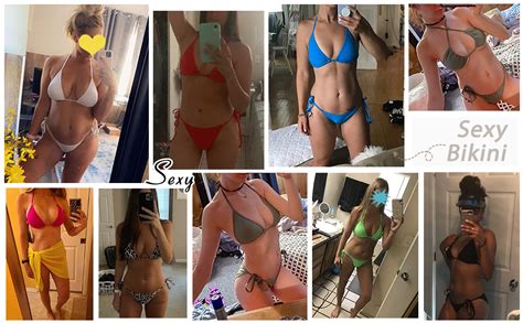 Amazon Women Two Piece Bikini Swimsuit Sexy Bathing Suits Halter Triangle Tops String