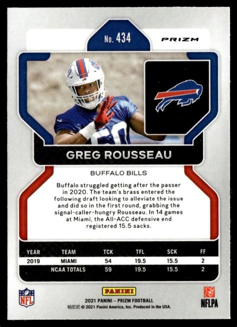 Panini Prizm Rwb Greg Rousseau Rookie Buffalo Bills Ebay