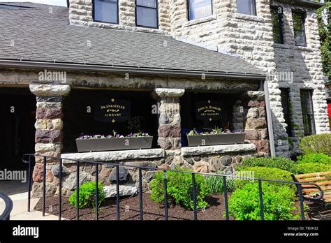 Stone house with library and art gallery, Skaneateles, New York Stock ...