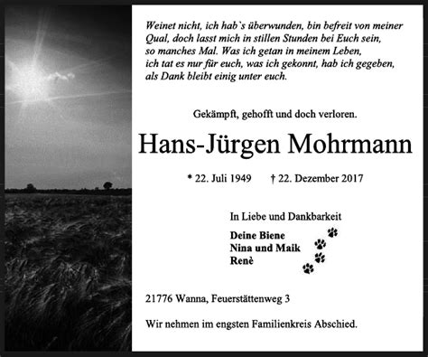 Hans Juergen Mohrmann Traueranzeige Cuxhavener Nachrichten