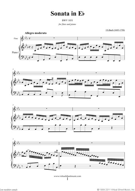 Bach Flute Sonata In E Flat Major BWV 1031 Sheet Music For Flute And