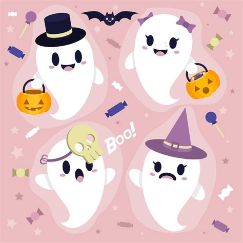 Premium Vector | Cute anime ghosts halloween illustration