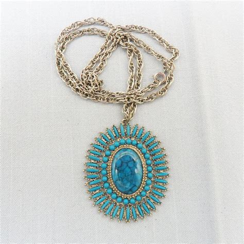 Vintage Southwestern Faux Turquoise Stone Petit Point Necklace Etsy