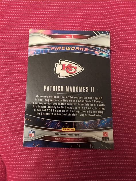 Panini Prizm Patrick Mahomes Ii Fireworks Insert Card Kansas