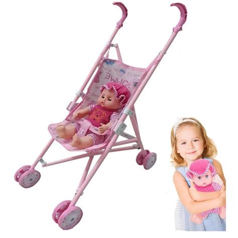 Lovely Kids Dolls Buggy Stroller Pushchair Pram Foldable Girls Doll ...