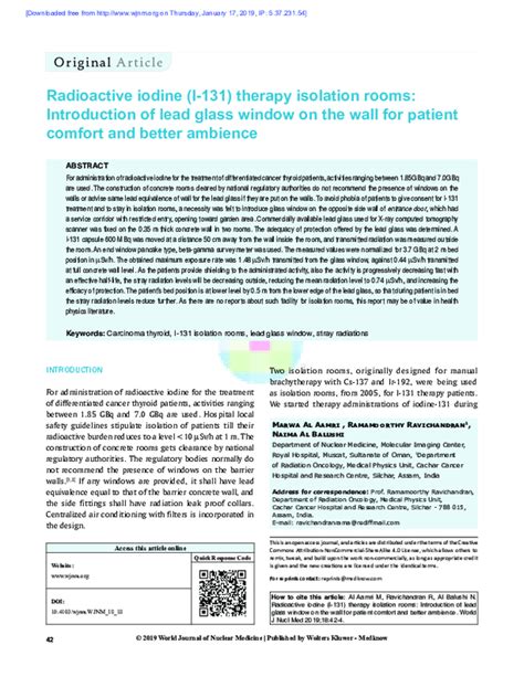 Pdf Radioactive Iodine I 131 Therapy Isolation Rooms Introduction