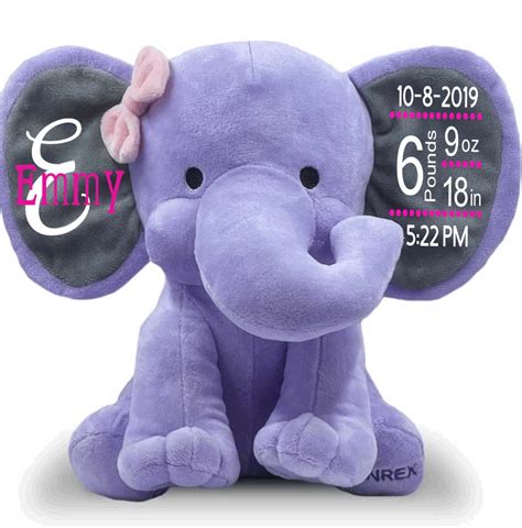 Birth Stats Elephant, Birth Announcement Elephant, Birth Stats Stuffed ...