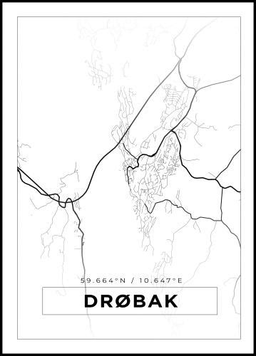 Buy Map Drøbak White Poster here BGAFRAMES EU