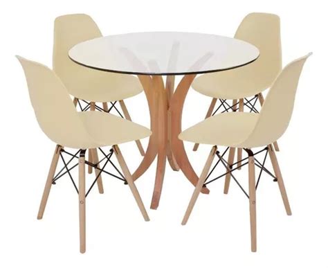 Kit Mesa De Jantar Cm Tampo De Vidro Cadeiras Eiffel Cor Nude MercadoLivre