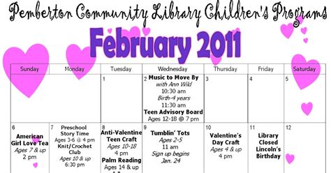 Pemberton Community Library's Blog: February Events Calendar