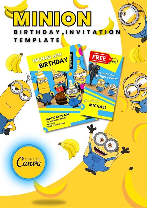 Plantilla de invitación de cumpleaños de Minion invitación de Etsy México