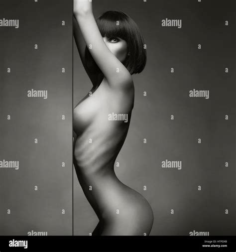 Fashion Portrait Of Nude Elegant Lady On Black Background Stock Photo Alamy