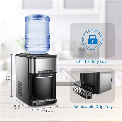 R W FLAME 3 In 1 Countertop Water Cooler Dispenser With Ice Maker Top Loading Hot Cold Water