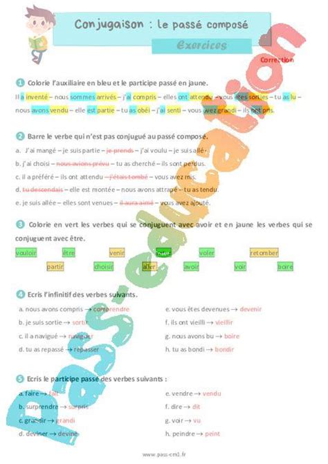 Le passé composé Exercices de conjugaison pour le cm1 PDF à