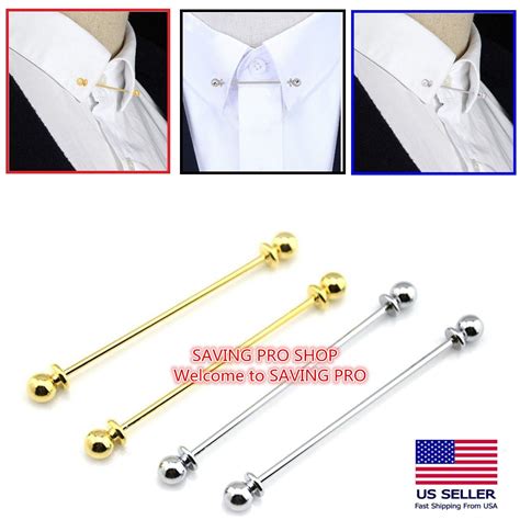 Men Necktie Shirt Collar Pin Round End Tie Clip Clasp Pin Bar Brooch