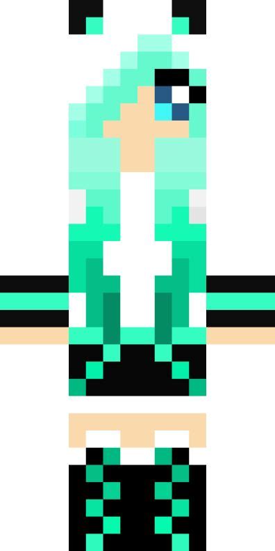 A Teal Colored Hair Girl With A Panda Jacketa Minecraft Skin Fotos