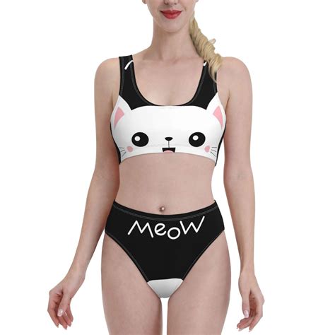 Lukts Women High Waisted Bikini Set Cat Meow Swimsuit 2 Piece Bathing