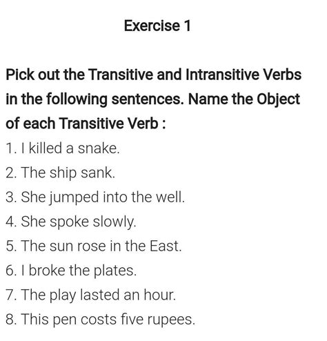 Identify Whether The Given Verb Is Transitive Or Intransitive Worksheets Library