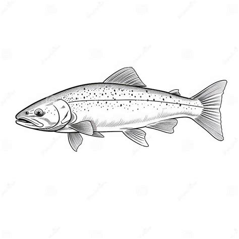 Black And White Salmon Drawing Simple Colorful Illustration With