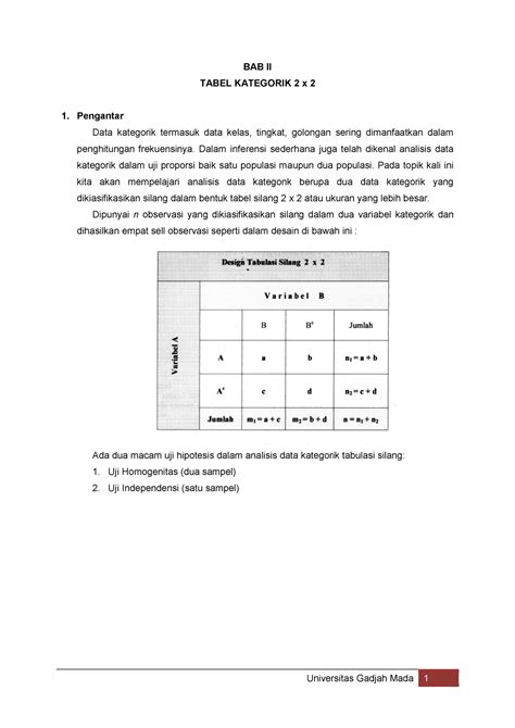 Bab Ii Tabel Data Kontingensi Untuk Mata Kuliah Statistik Bab Ii