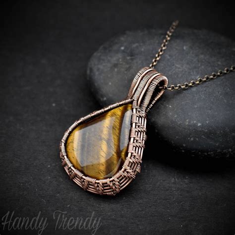 Yellow Tiger Eye Pendant Copper Wire Wrapped Jewelry Unique Etsy