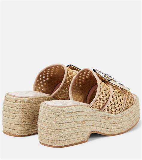 Roger Vivier Embellished Raffia Platform Mules Roger Vivier