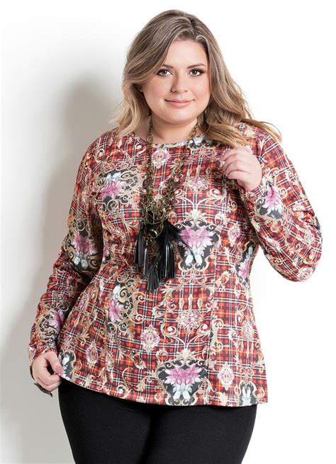 Blusa Manga Longa Estampa Arabescos Plus Size Marguerite