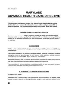 Free Maryland Advance Directive Forms Pdf Word Templates