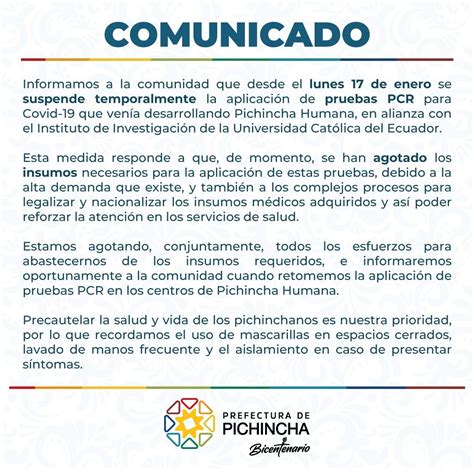 Prefectura De Pichincha On Twitter COMUNICADO Informamos Que Desde