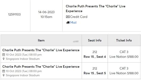 Wts Charlie Puth Singapore Cat Physical Ticket Tickets Vouchers