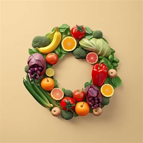 Verduras y frutas 3D dentro de un círculo Foto Premium