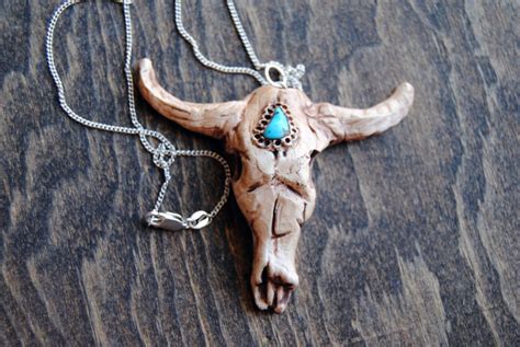 Cow Necklace Turquoise Necklace Cow Skull Steer Skull Handmade