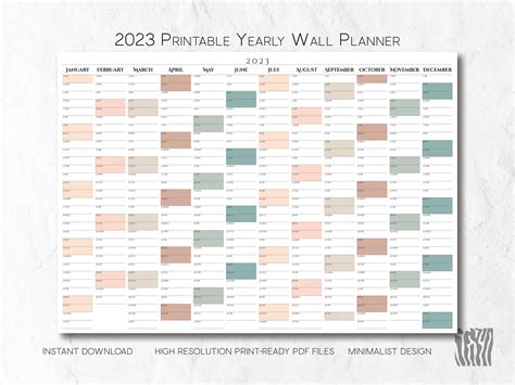 Printable Full Year Wall Calendar In A Minimalist Design Etsy