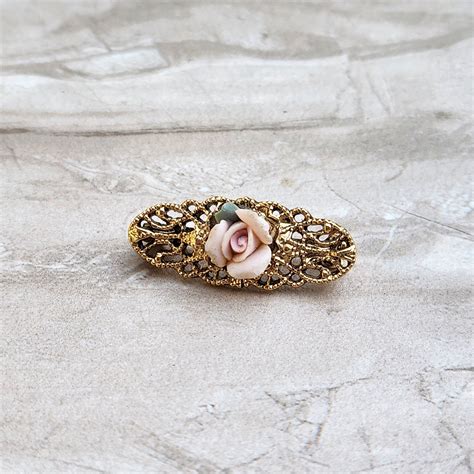 Broche Rose Vintage Petite Pingle Florale Filigrane D Or Orn Rose