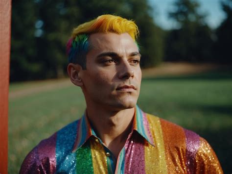 Homem gay elegante em traje de arco íris Representação do orgulho LGBTQ imagem Premium gerada