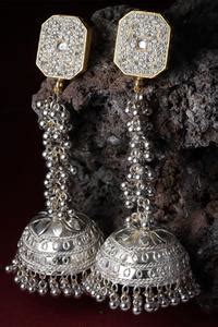 Buy Silver Plated Embellished American Diamonds Earrings By Dugran By