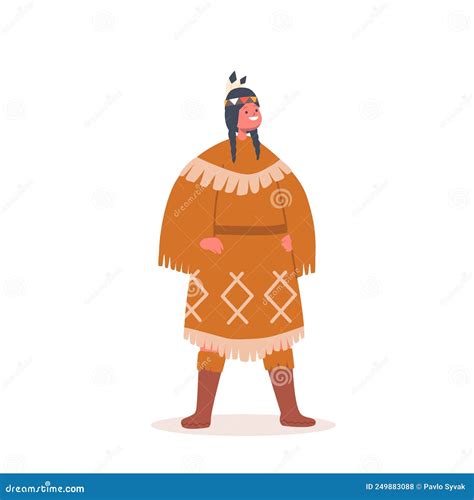 Garotinha Com Rabos Usa Fantasia Nacional Indiana Americana. Personagem Feminina Infantil No