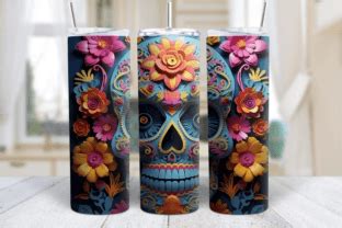 D Tumbler Wrap Florals Skull Halloween Graphic By Akalice Studio