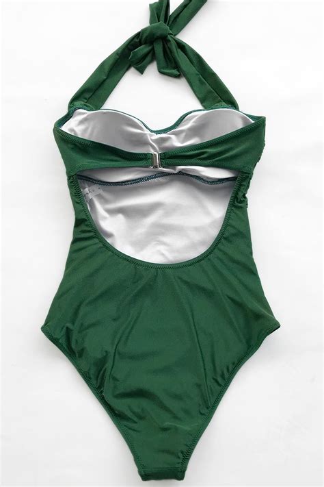 Forest Green Shirring One Piece Swimsuit